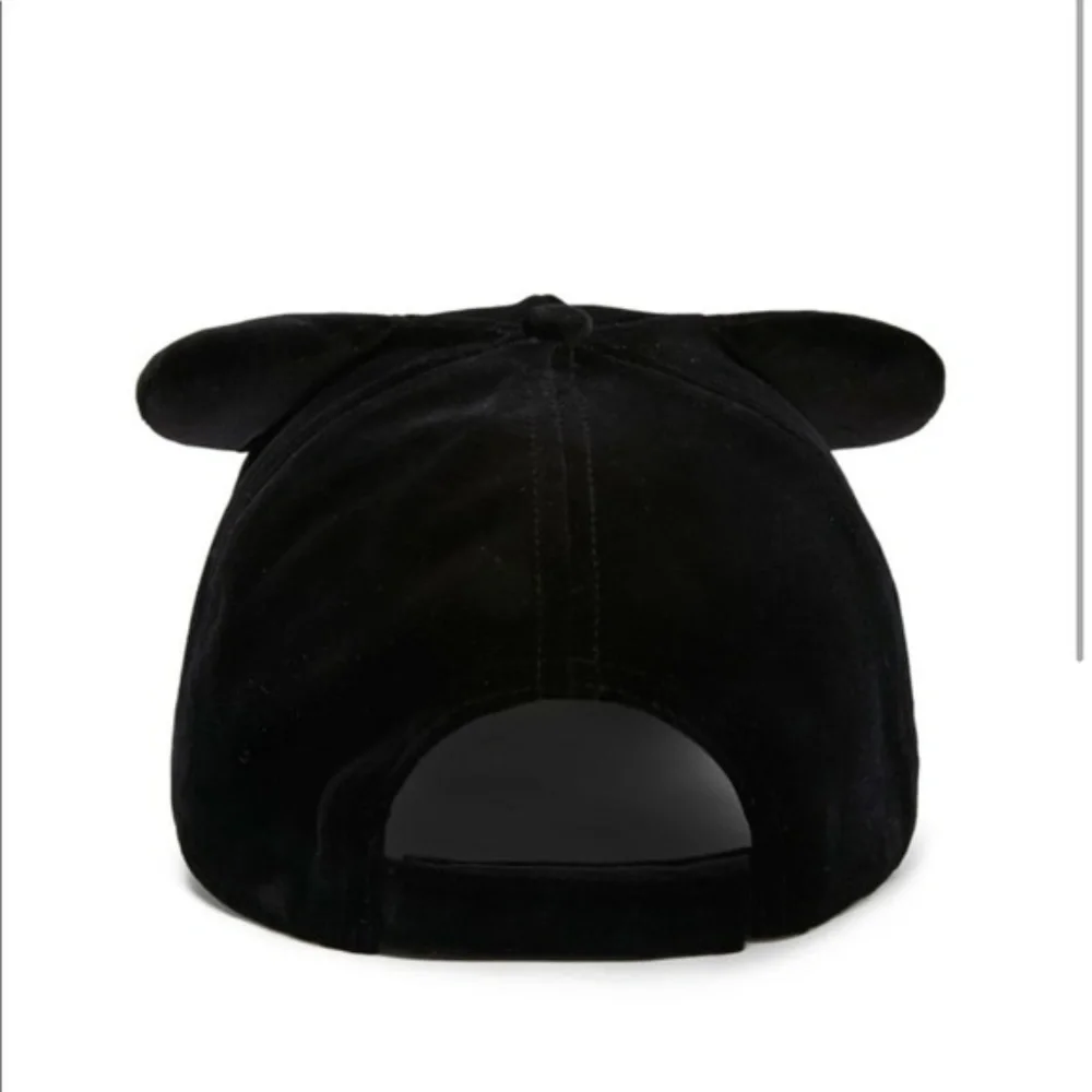 Forever 21 Black Velvet Kitty Ears Baseball Cap Cat Ear Hat Cosplay Costume
